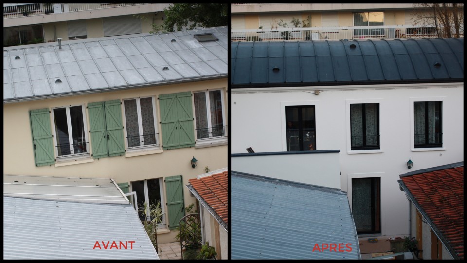 Avant/après rénovation surélévation toit Paris
