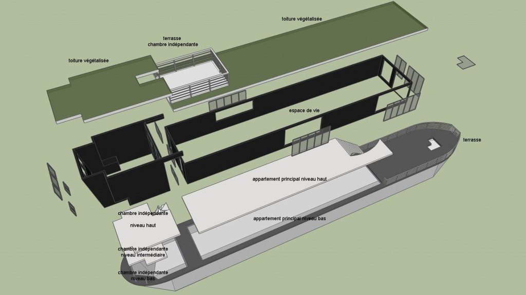 Modélisation 3D réhabilitation péniche